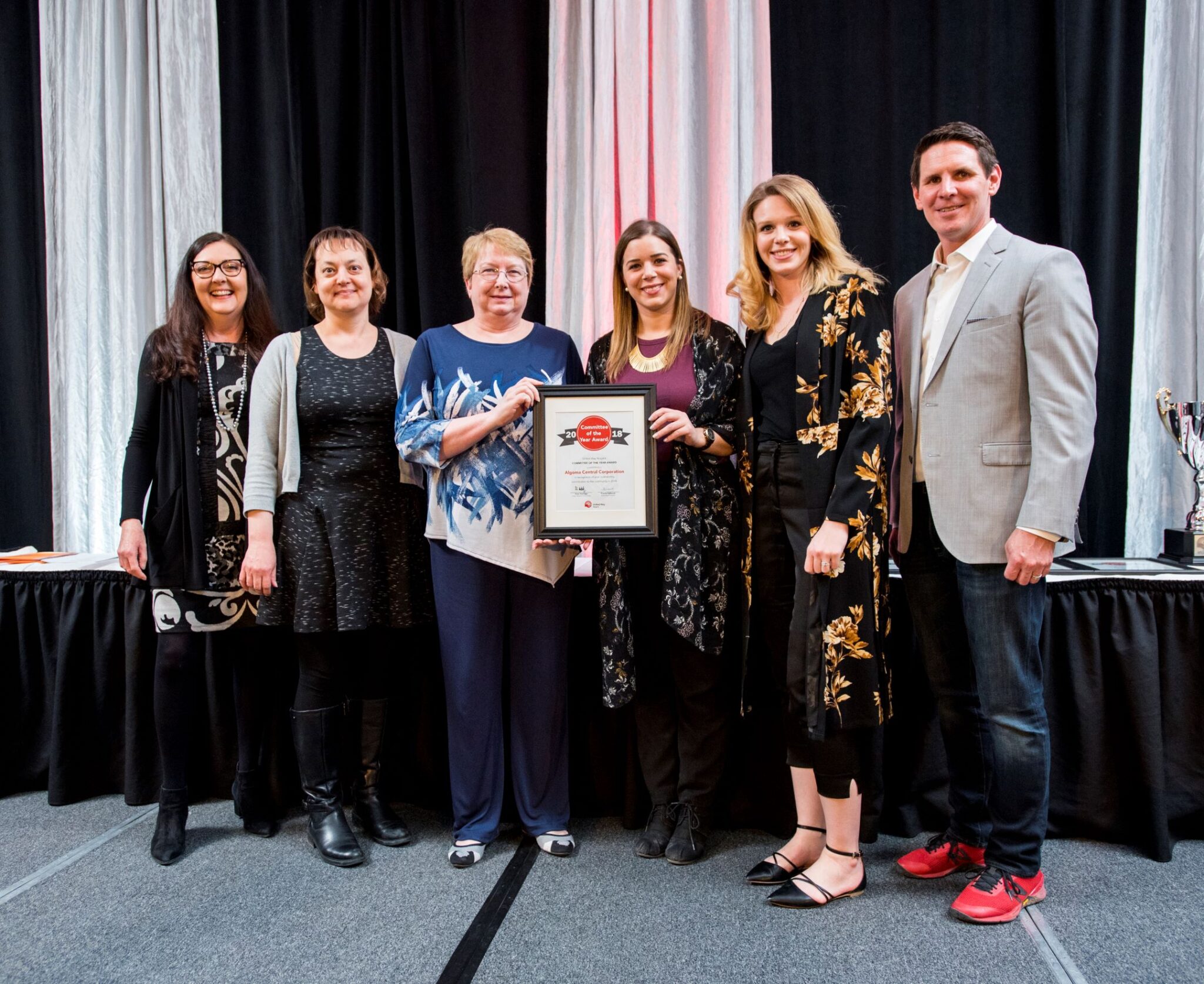 Image from 2018 awards ceremony. Algoma United Way committee members accepting committee of the year award.